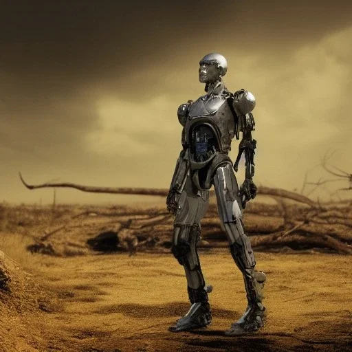 cyborg in a wasteland poignant