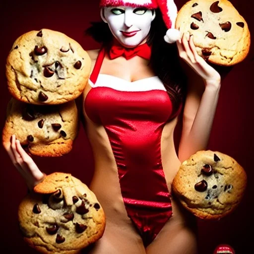 slender, amorous Ms. Claus hotty, with a plateful of cookies