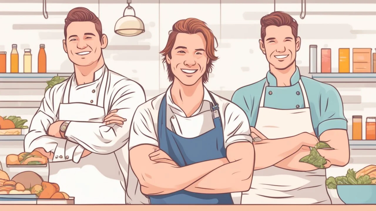 illustration of handsome business owner, beautiful business owner, chef, rider