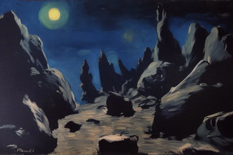 Rocks, night, 2000's sci-fi movies influence, edouard manet impressionism painting