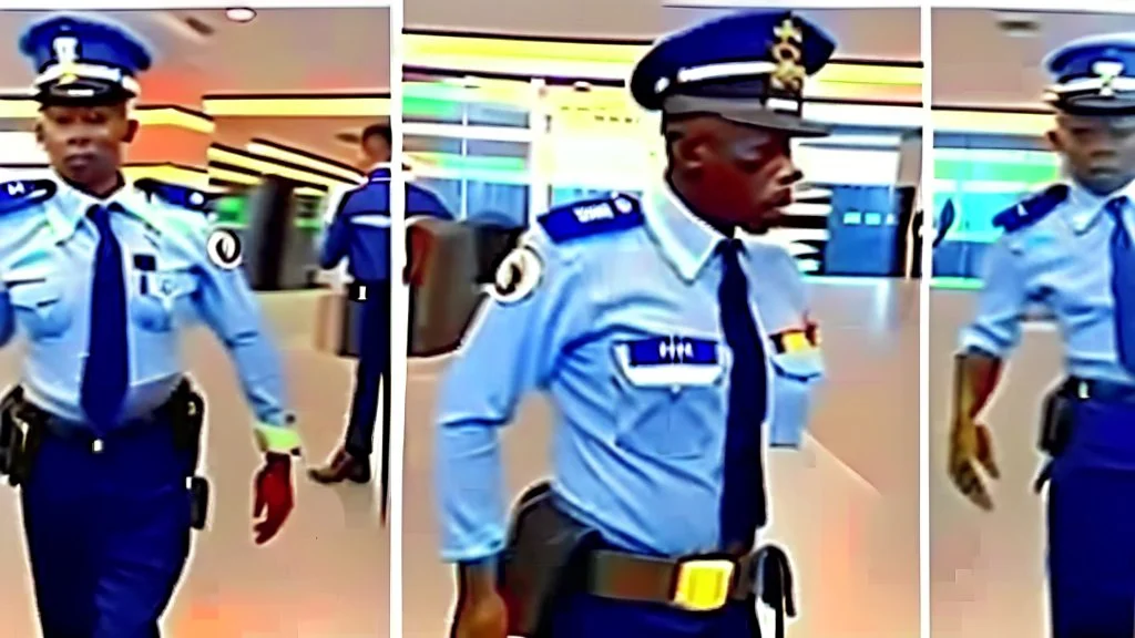 2 security officers force angry plainly dressed male to leave airport lounge