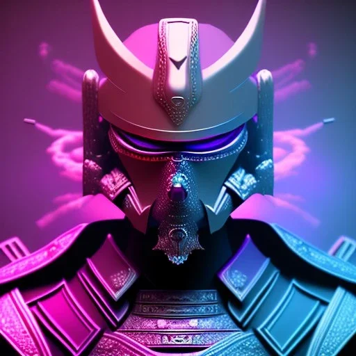 samurai purple masked villain in galaxy, teal and purple smoke, detailed, realistic, 4k