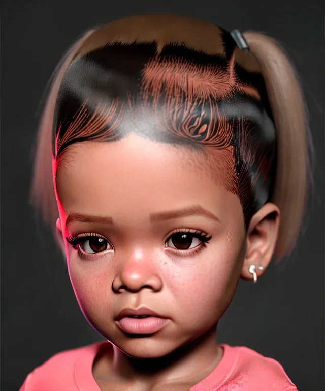 Rihanna toddler, full body, soft skin, dramatic lighting, hyper realistic