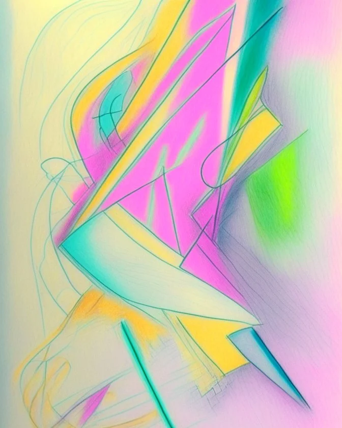 Abstract pastel painting on pastel paper with sketchy pencil outlines