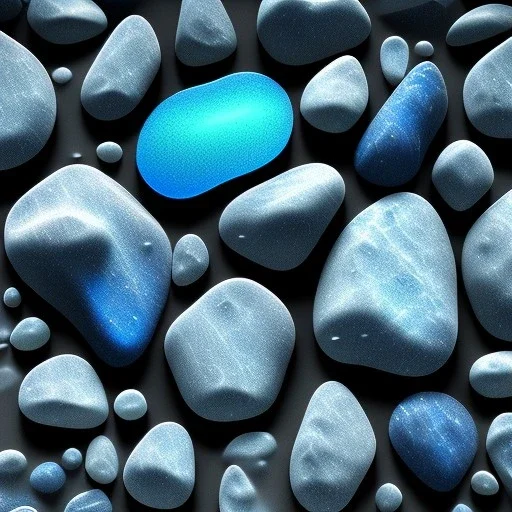 Blue raindrops on a rock, close up view, photo quality, stone marble, ultra realistic