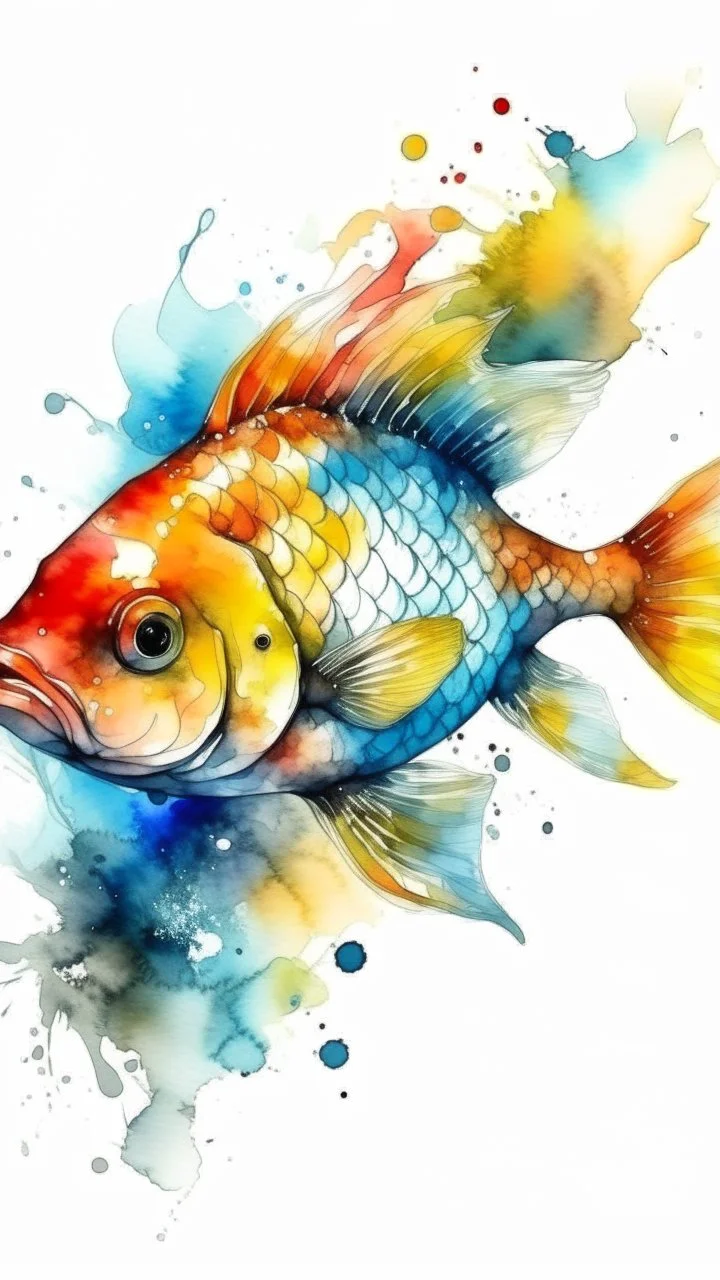 Create a fish with a smear . watercolor drawing fine line draw