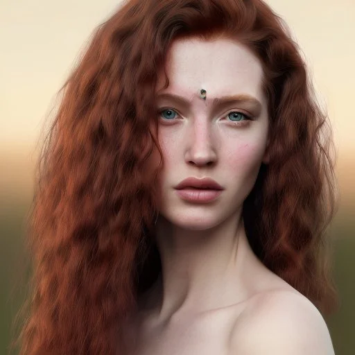 beautiful caucasian woman with long curly redhair portrait hyper realistic