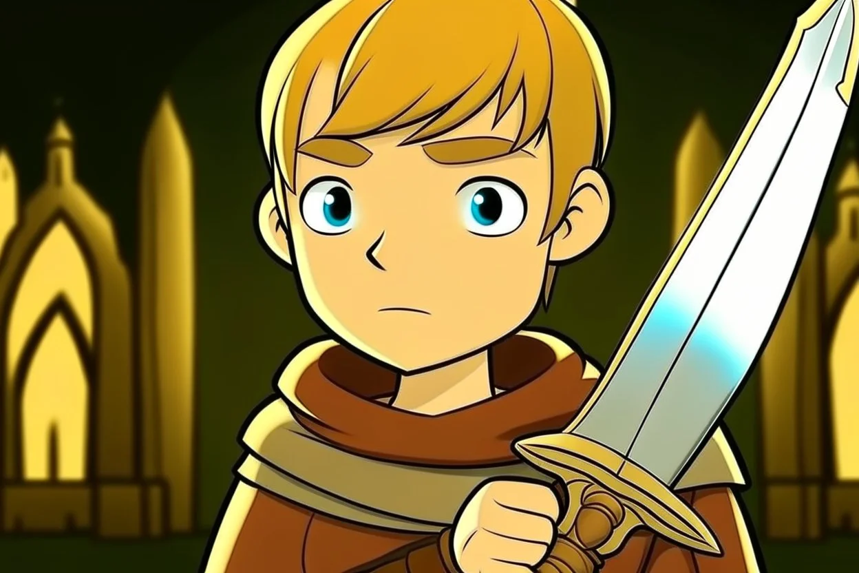 cartoon Arthur holding the sword