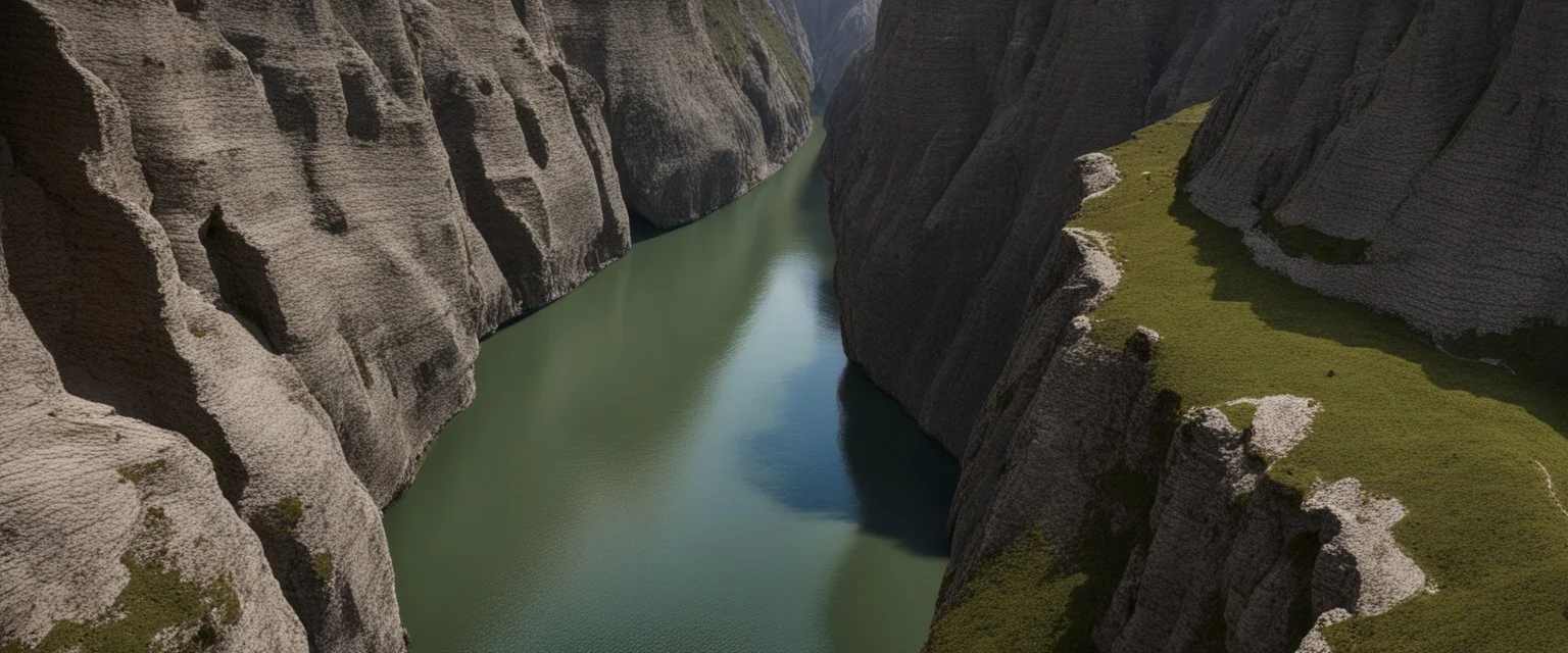 sentier dans la falaise d'un canyon karstique étroit surplombant une rivière dangereuse