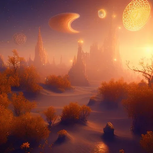 beautiful cosmic transparent golden landscape very etheric and cosmic, delicate colors, ultra sharp focus, 8k, unreal engine 5, extremely sharp detail, light effect, soft light atmosphere, smooth, full of details