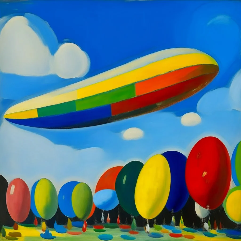 A white sky filled with flying airships painted by Alexej von Jawlensky