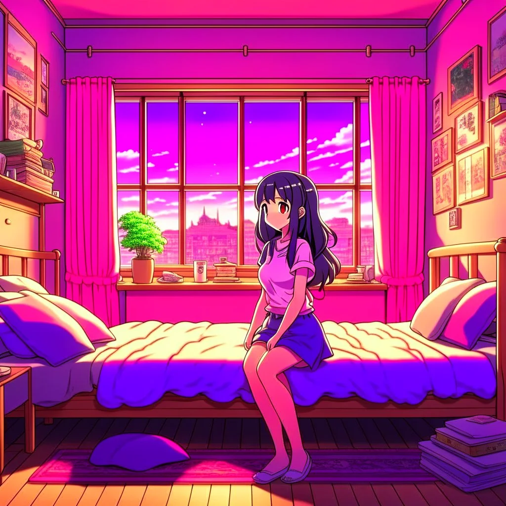 Streamer anime girl in a bedroom