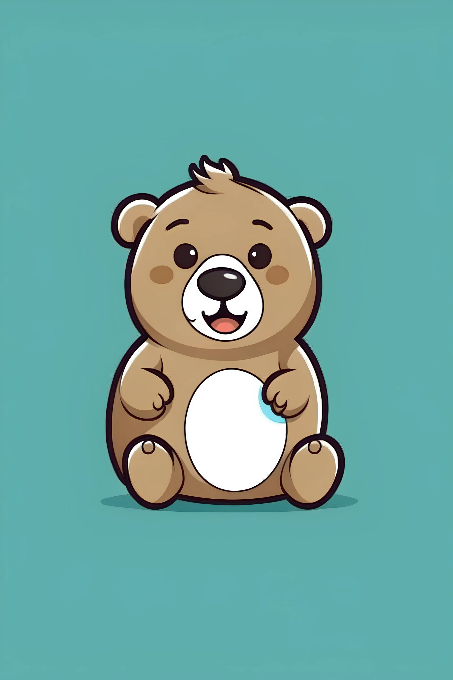 simplistic cartoon happy bear holding a bottle