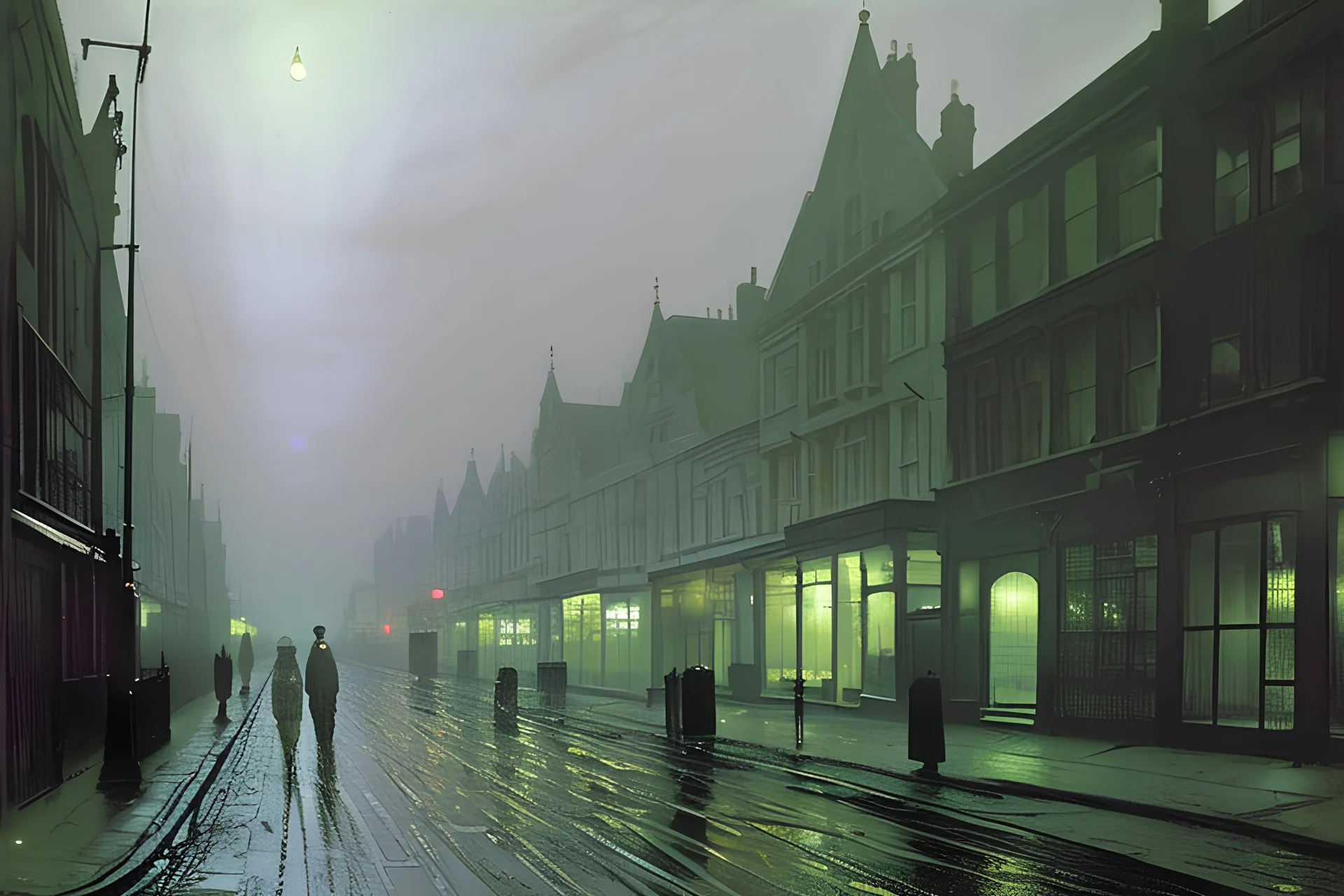 London street, style John Atkinson Grimshaw