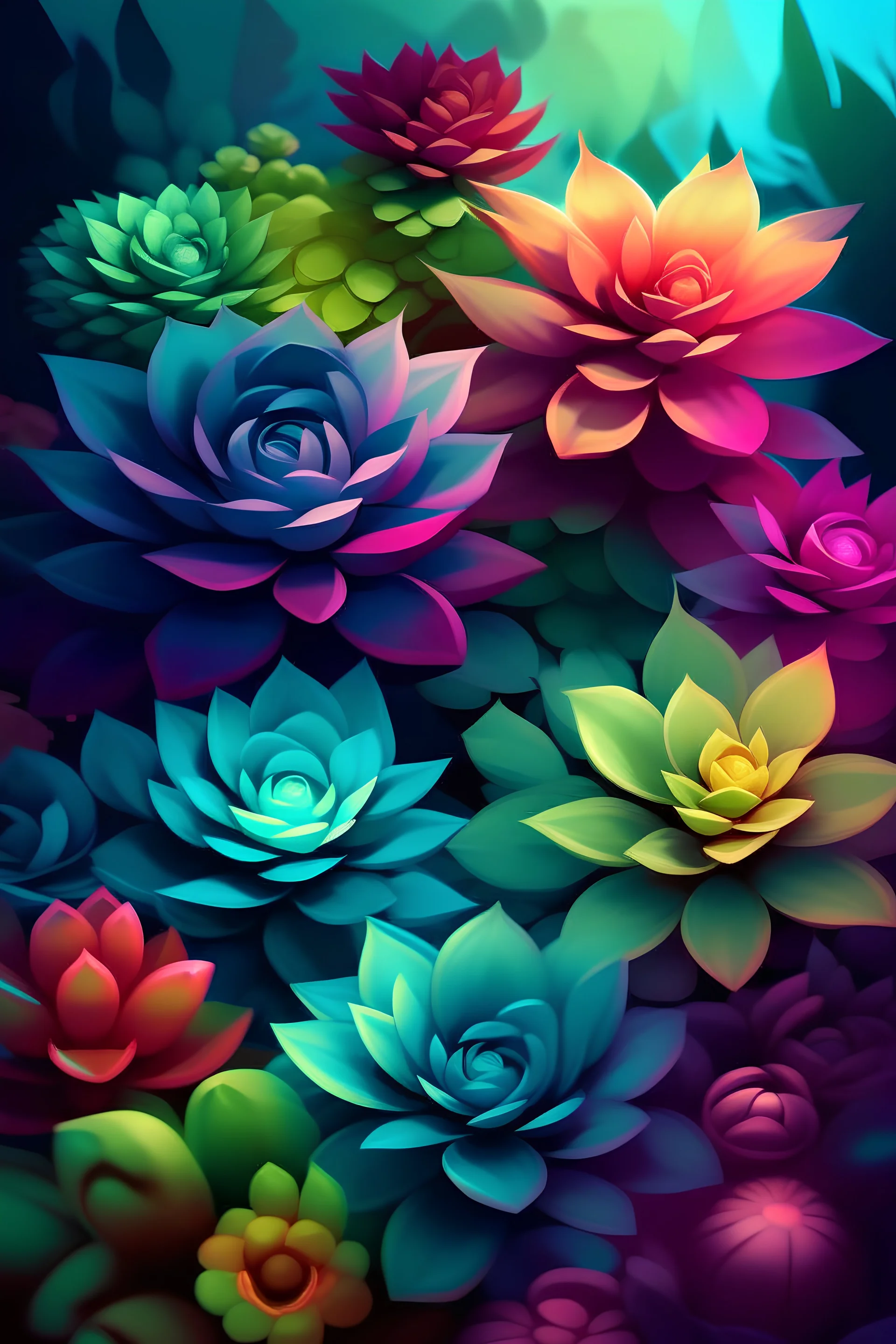 celestial Multi Color succulents vector Painting