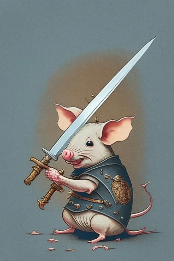 Design of a mouse holding a sword riding on a pig