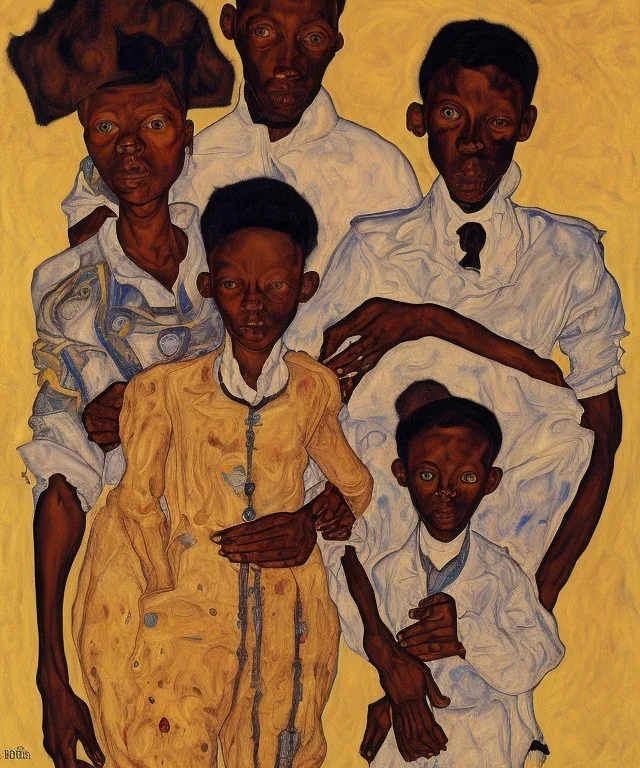 wealthy African American young family by Egon Schiele