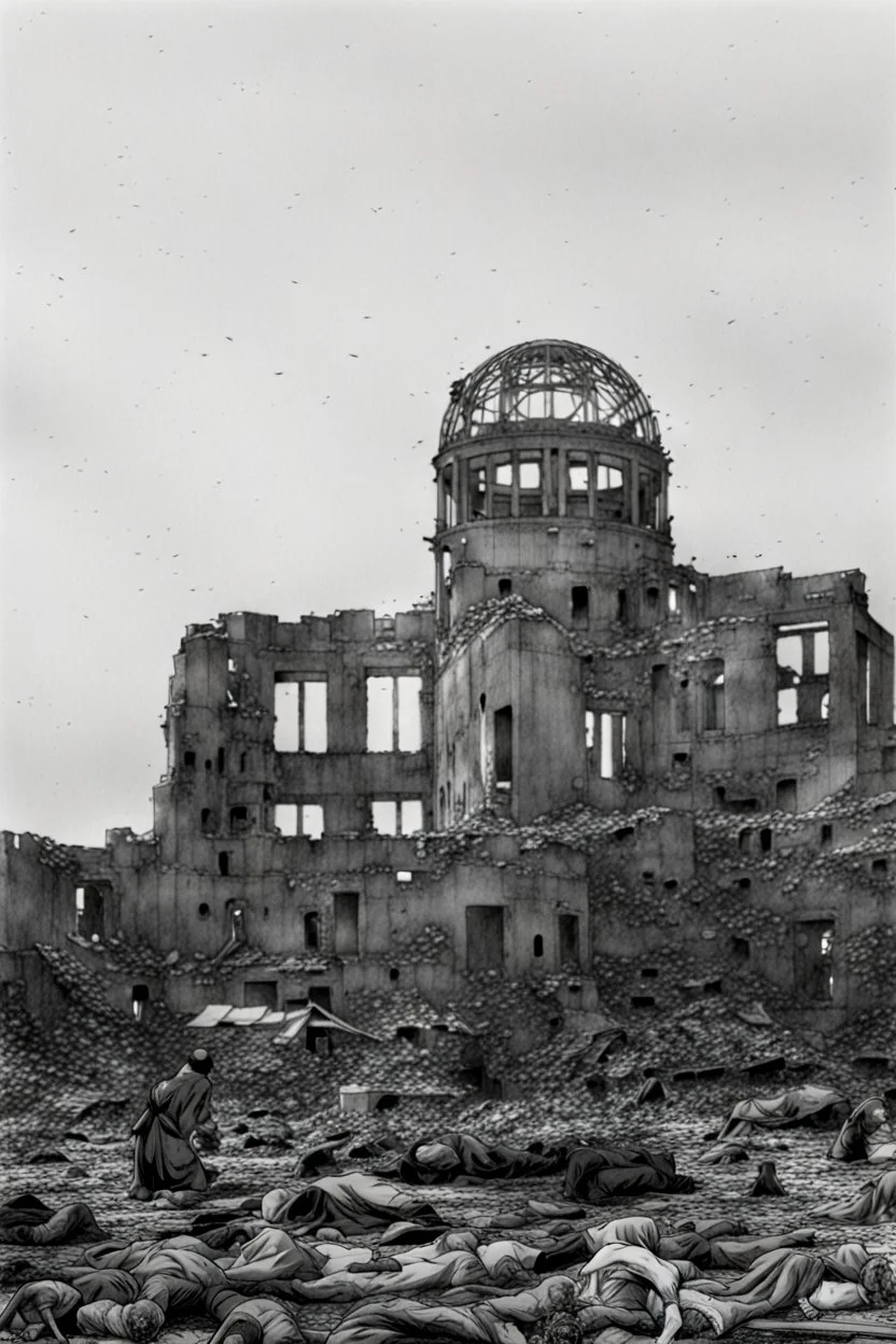 hiroshima dome, manga page, greyscale