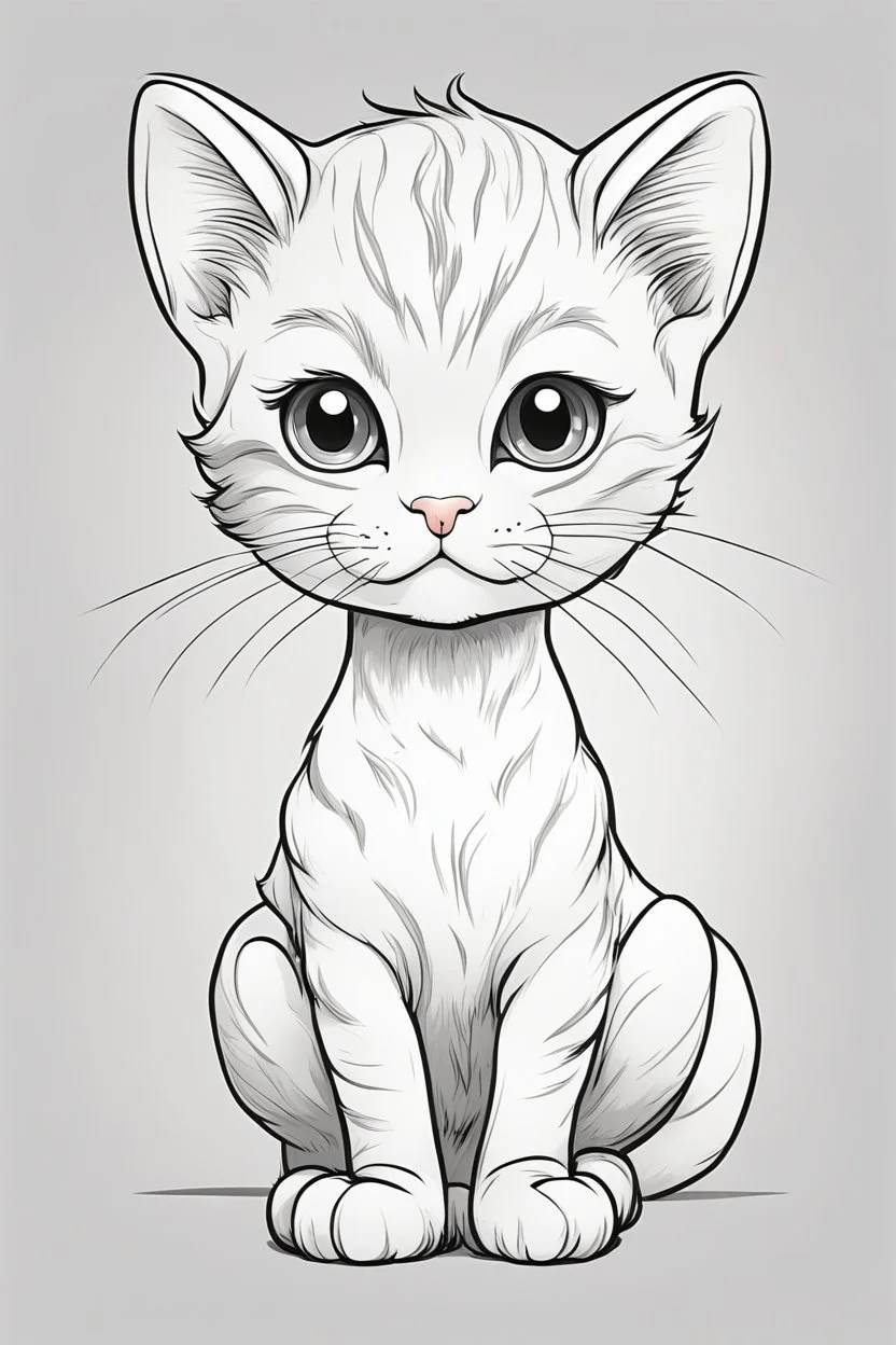 create a outlined cartoon coloring page of a baby cat. Pay attention to the details of the faces and White background, sketch style, use outline, clean line art, no shadows, no coloring, no shading, no grey.