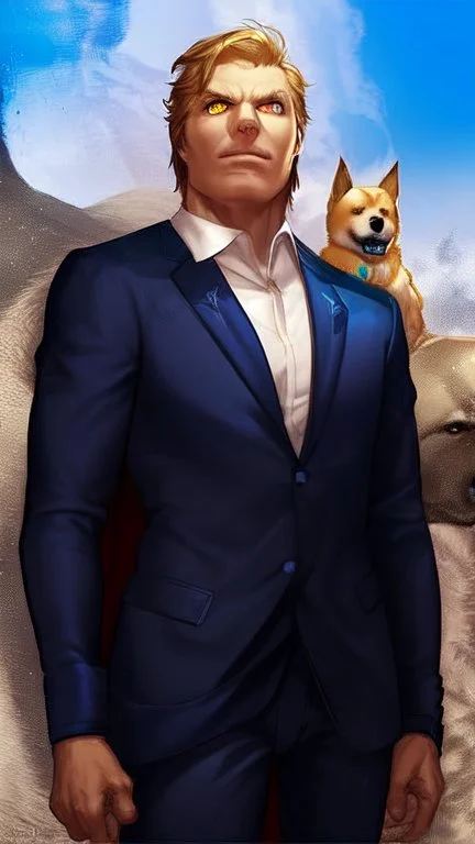 Gustavo Petro, superheroe con antifaz en los ojos de perro Golden Retriever dorado, detallado, traje de superhéroe, detallado, intrincado, fotorealista, arte conceptual, 4k