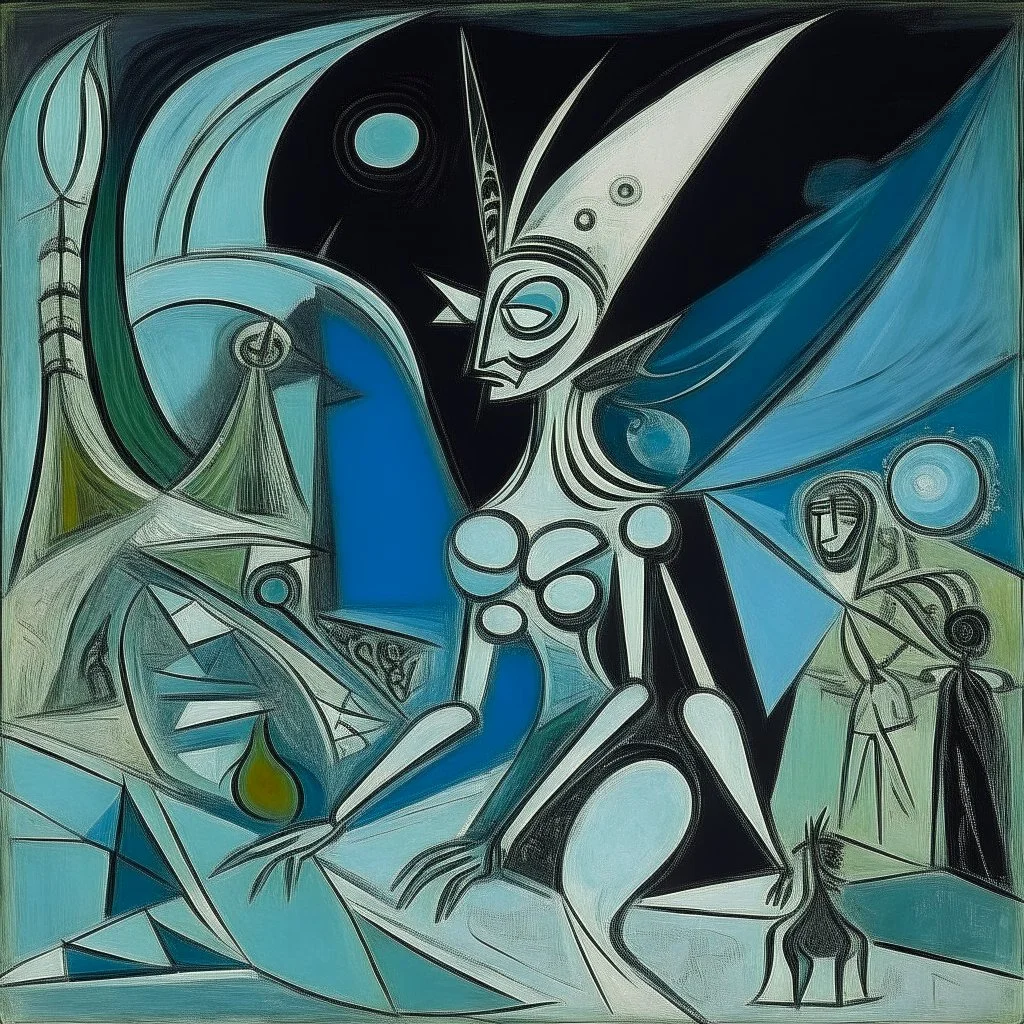 An alien queen controlling the planet painted by Pablo Picasso