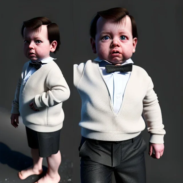 Alfred Hitchcock toddler, full body, dramatic lighting, hyper realistic