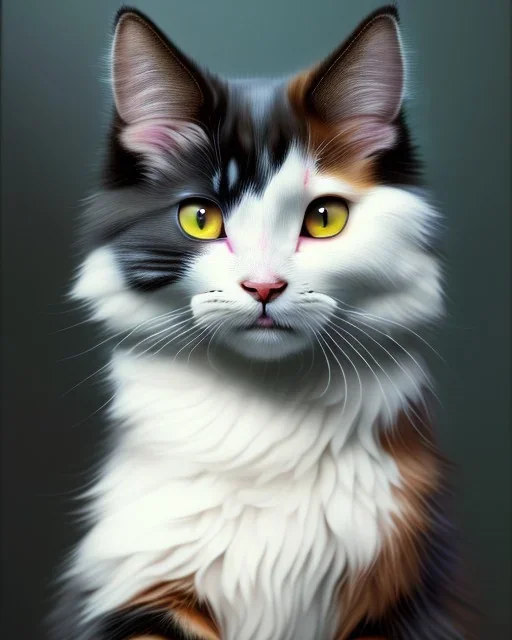 A cute a patchy cartoon Cat sitting down, full-scale head and shoulders portrait, 8k resolution concept art portrait by Greg Rutkowski, Artgerm, WLOP, Alphonse Mucha dynamic lighting hyperdetailed intricately detailed Splash art trending on Artstation triadic colors Unreal Engine 5 volumetric lighting Splash art fantasy"