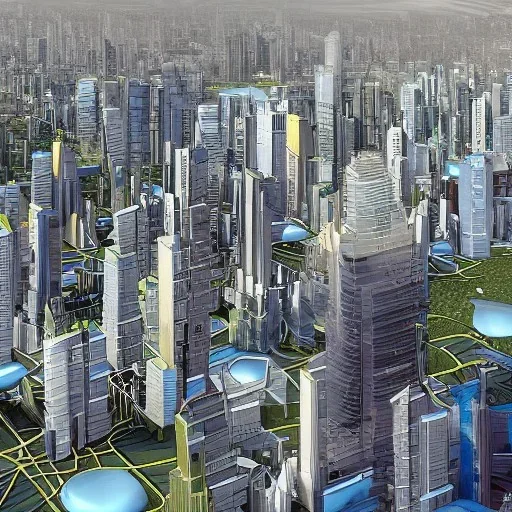 Future city with fake buildings