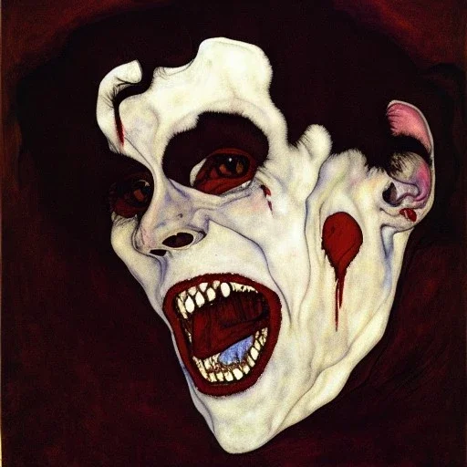 Vampire,big canine teeth with blood, by egon Schiele