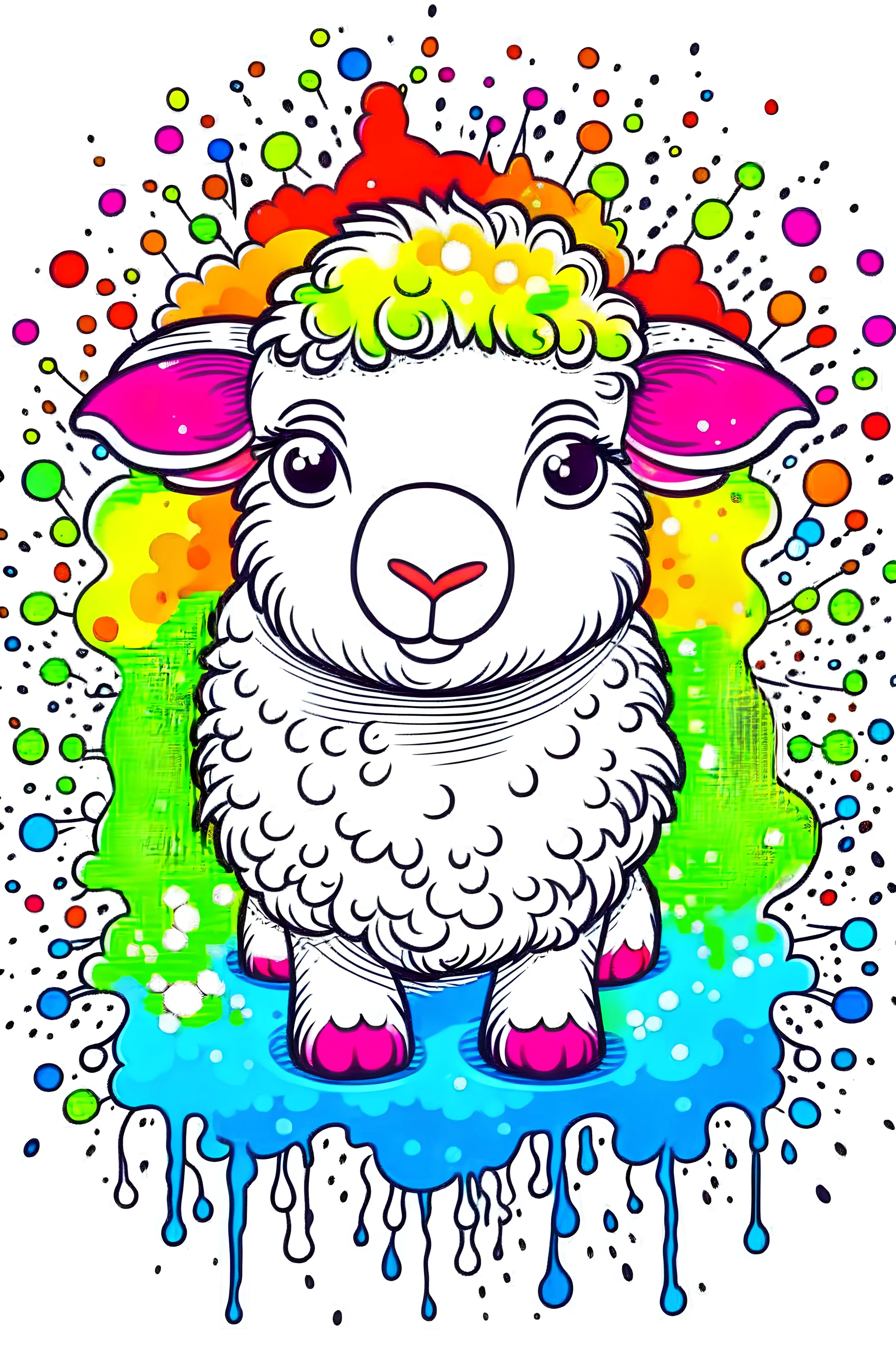 cute little sheep fanfare poster detailed contour colorful kawaii vector splash mountain graphic design piece for t shirt piece of art flat design of one of the colorful shades retro highly detailed vector image flat white background isometric vector vibrant t shirt design retro rustic texture distressed colors faded, line art, beach life, plaid pattern, white background, no shadows.