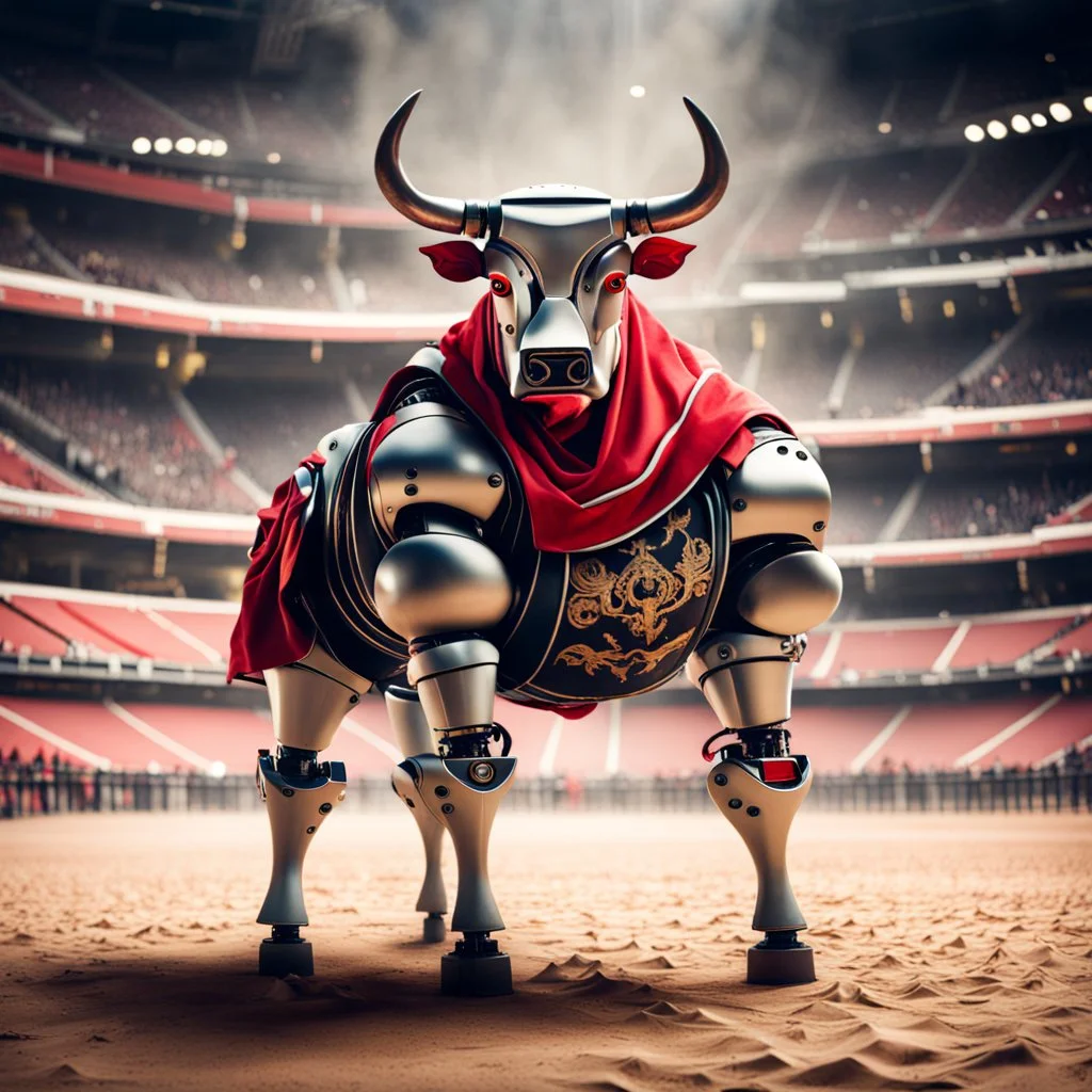 Robot bull facing robot bullfighter