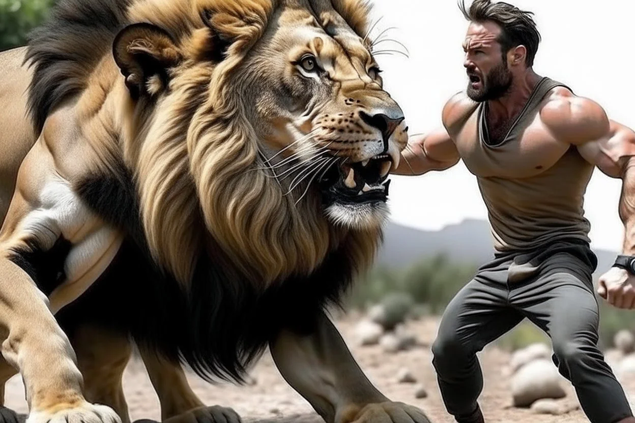 MAN FIGHTNG LION REAL LIFE PHOTO REASLISTIC