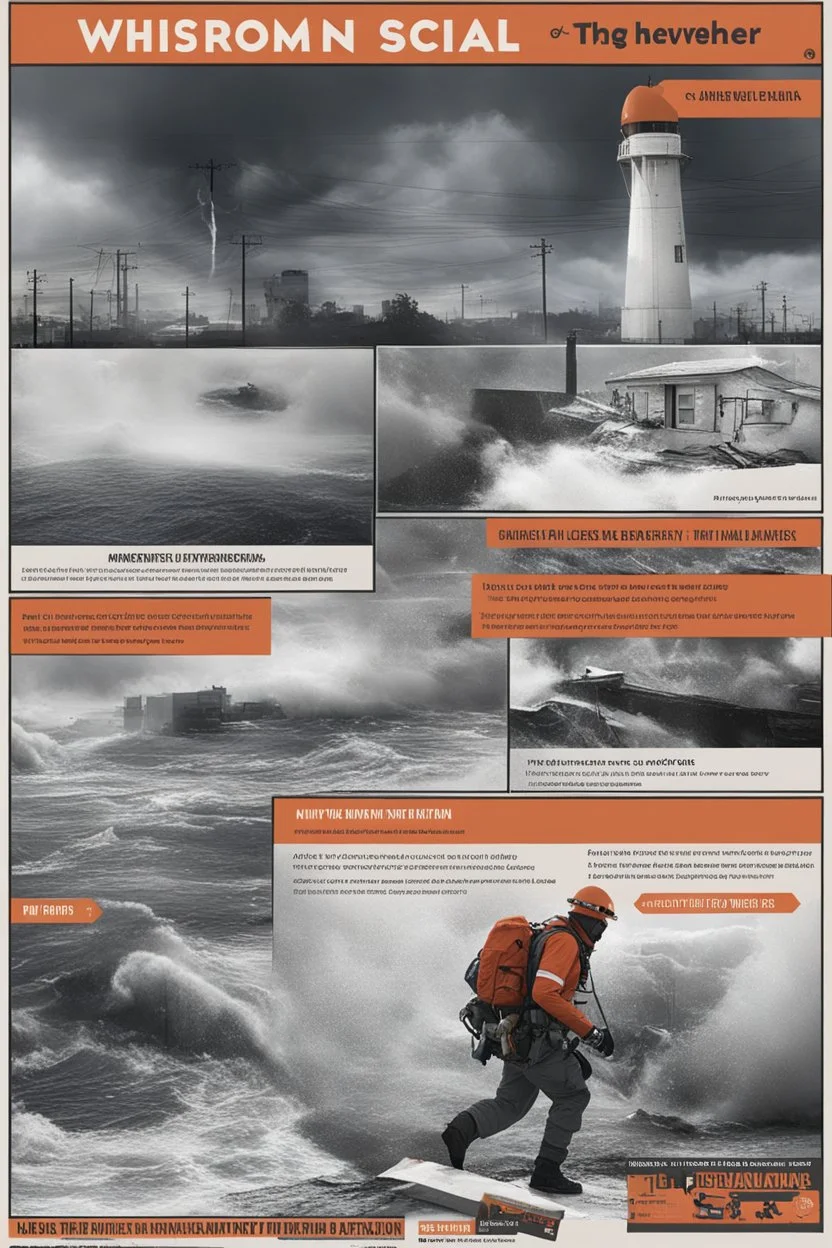 **Cinematic Art:** Utilize social media platforms to create a fictional "character" – The Whisperer – who delivers vital safety information in a timely and engaging manner. **Appearance:** Art ideas that encapsulate the essence of emergency evacuation, aid supply, and safety training in the context of hurricanes, typhoons, tornadoes, and cyclones. These ideas aim to promote vigilance regarding the preservation and protection of rights for the global public, communities, societies, and individua