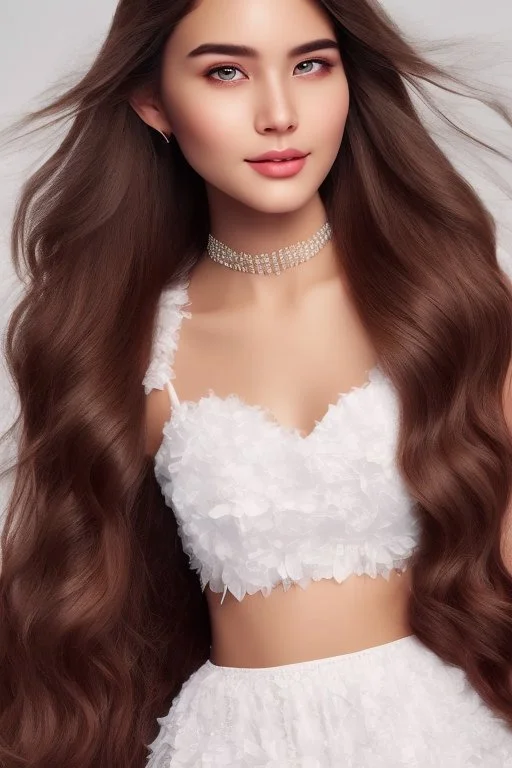 A real realistic picture of a 20 year old woman, white skin, medium nose, medium hazel eyes, wavy hair, pink cheeks, full eyebrows, long eyelashes, round face, full lips, smiling face ،A real, realistic picture of a beautiful twenty-year-old carrying a feather, real, realistic, many colors ، The picture is very detailed, as if you could reach out and connect with the two worlds. The paintings are very detailed