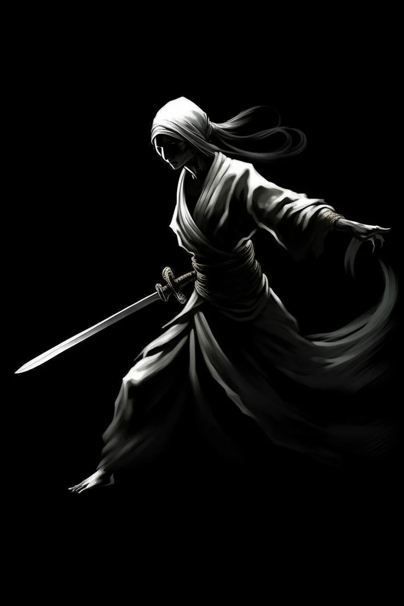 female ghost wielding a long katana, Caravaggio style