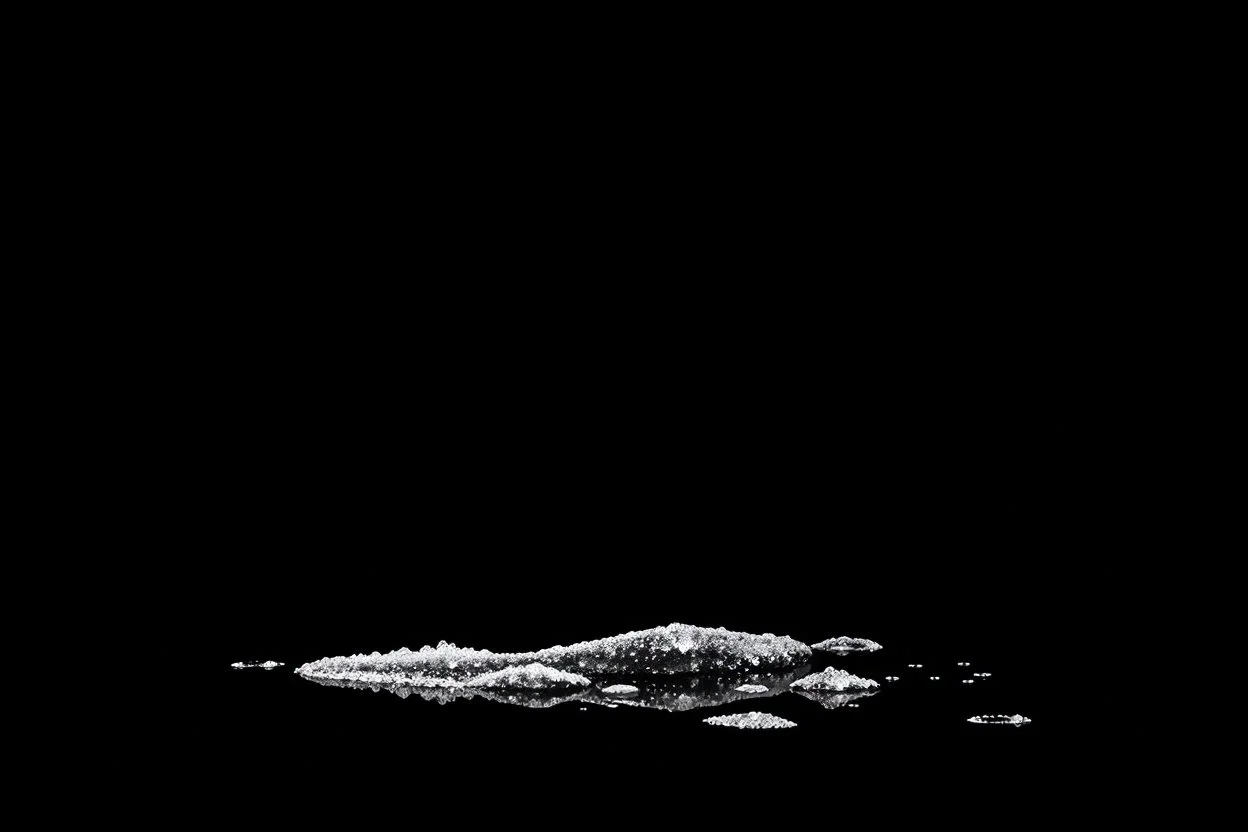 ice crystal on flat surface, white on black vector