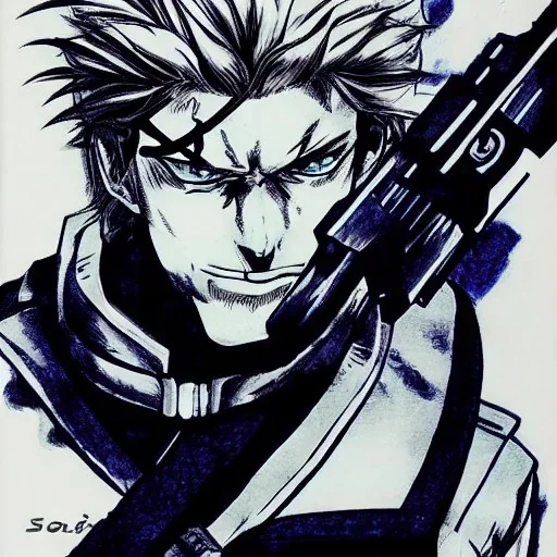 Solid Snake, in Style of Jojo's Bizarre Adventure, Manga Drawing, by Hirohiko Araki