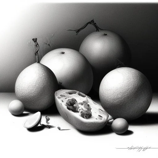 a still life composition like Pieter Claesz. - Graphite drawing, realistic, fruitpiece