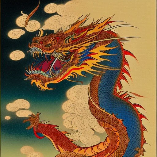 Ukiyo-e style art, dragon