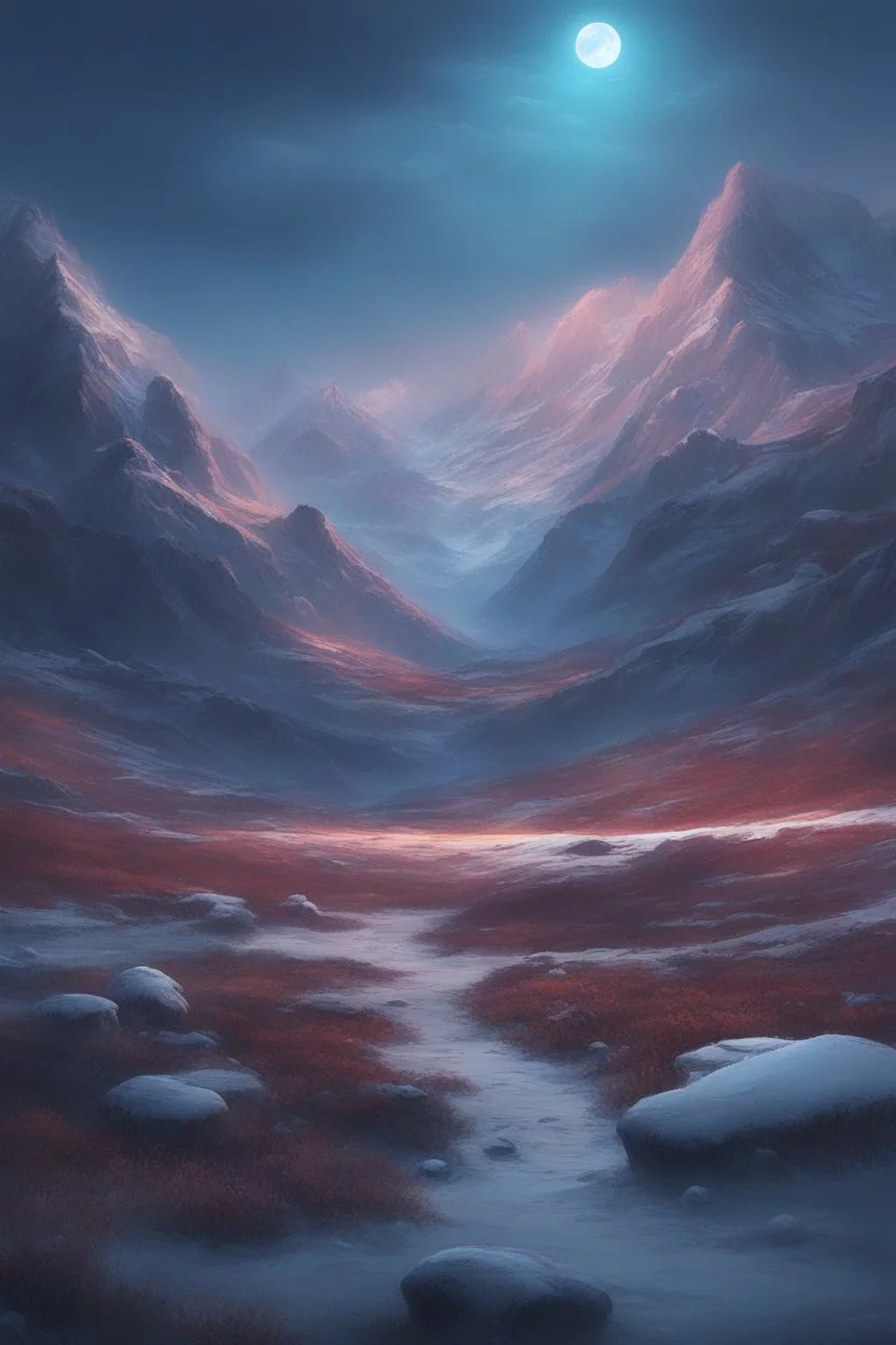 Night tundra landscape in the arctic, digital art, concept art, magic fantasy, vibrant colors, high contrast, highly detailed, 8k, andreas rocha, sylvain sarrailh, darek zabrocki, finnian macmanus, dylan cole, liang mark, albert bierstadt, sung choi, peter mohrbacher, greg rutkowski