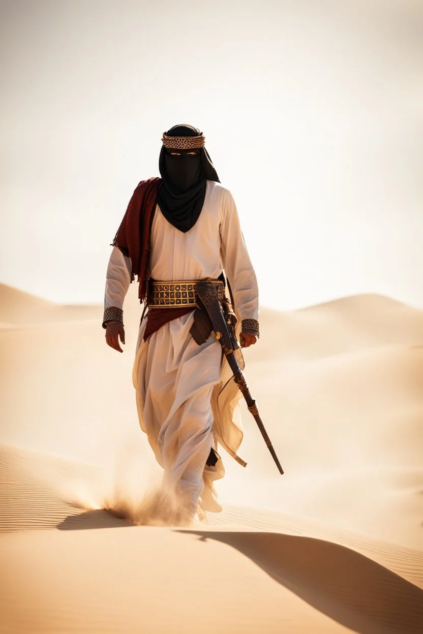 Photography Misterius Arabian Warrior Man Walking alonely on desert