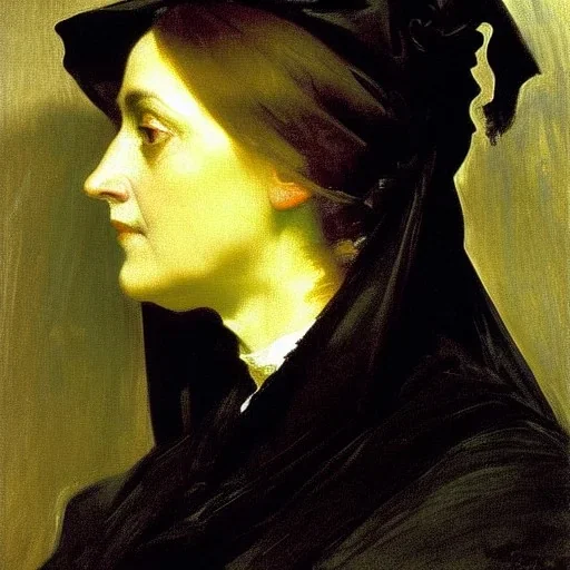 Cloaked woman, portrait, painted bye John Singer Sargent, painterly, highly detailed, close up