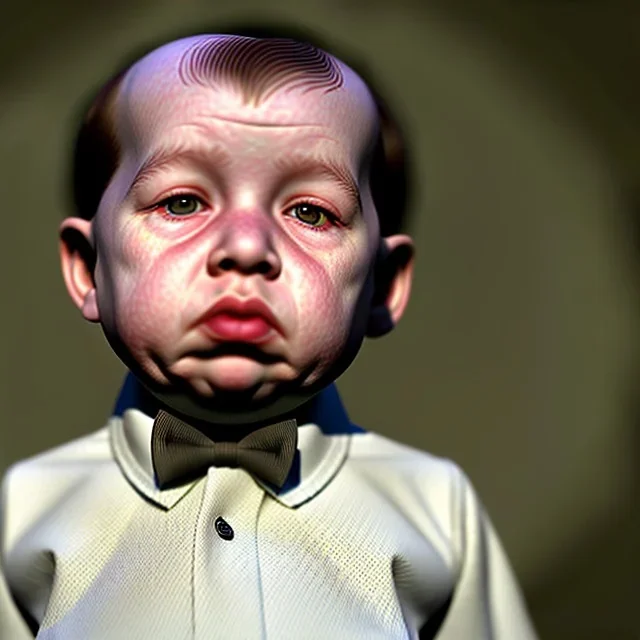 Alfred Hitchcock toddler, full body, dramatic lighting, hyper realistic