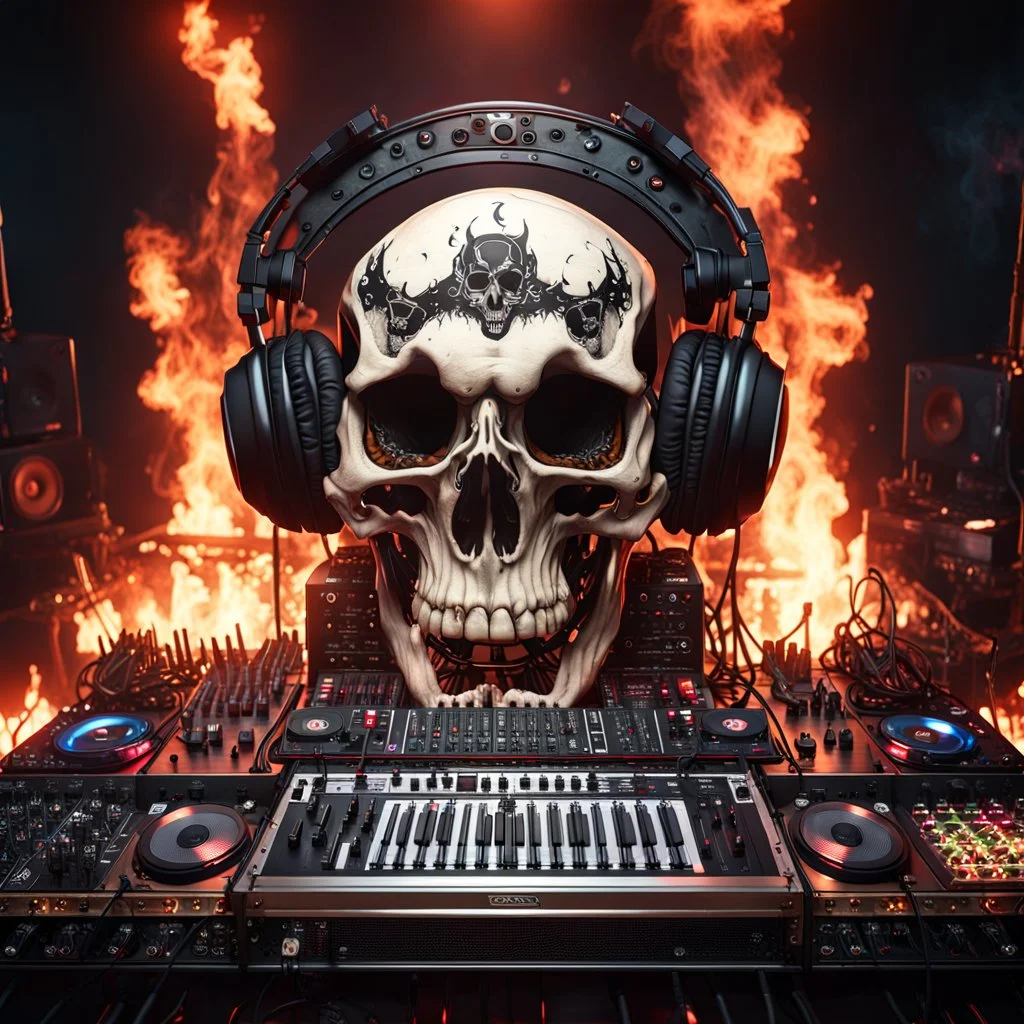 DJ of the damnded, insanely detailed DJ booth in hell, MID set, speakers and equipment made of bone, anatomically correct, add more skulls in th audience, photorealism, vray, 8k 3d https://stablecog.com/generate?o=a67b60e0-edd2-418d-9744-d1d585055d7fv https://stablecog.com/generate?o=93026b00-ac6b-436a-bc57-6aa04073d4a9