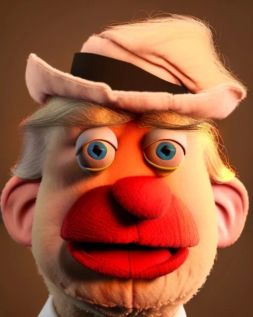 Waist up Portrait, Donald trump muppet, Sesame Street style, Wes Anderson style, photo studio, unreal engine 5, god lights, ray tracing, RTX, lumen lighting, ultra detail, volumetric lighting, 3d.