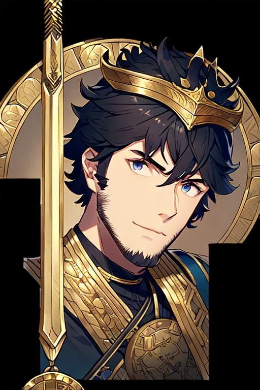 A handsome 30 year old knight, black hair, dark blue eyes, male shaggy haircut, in black-and-gold plate armor, no beard, european, portrait