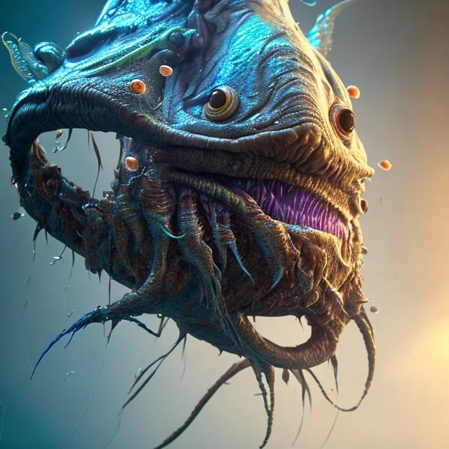 fluid ink angler fish creature, unreal engine 5, 8k resolution, photorealistic, ultra detailed