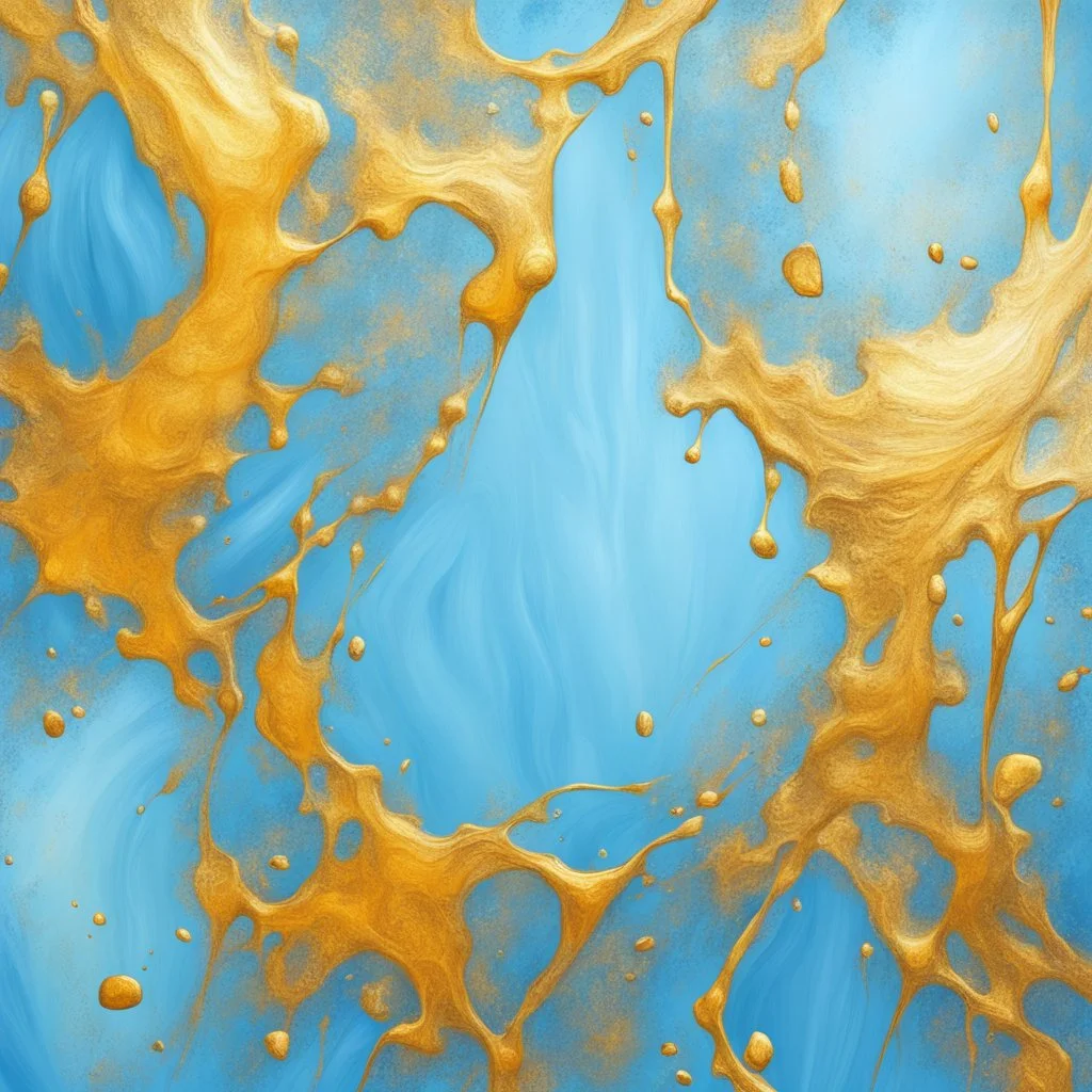 Hyper Realistic golden grungy oil-paint texture on light-blue marble textured background with vignette effect