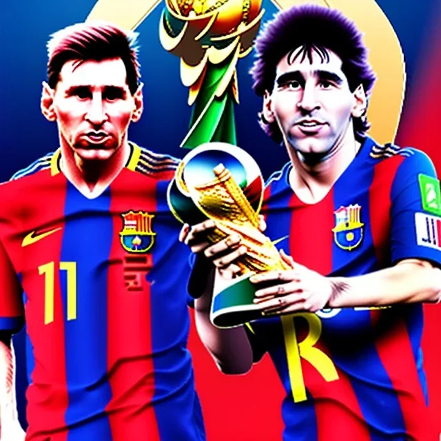 Lionel Messi und diego armando maradona halten gemeinsam in einem Station den Worldcup in der Hand, Fußball, stadion, viele menschen, perfect quality,