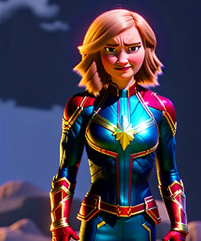 Baby captain marvel, full body, dynamic lighting, hyper realistic